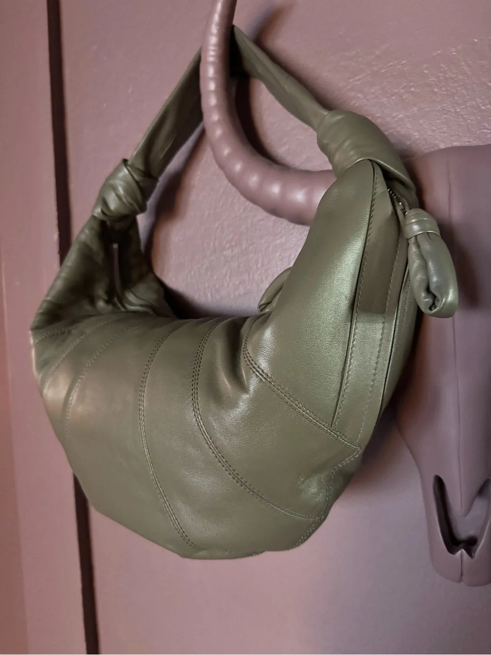 Lemaire Fortune Croissant Bag in Dark Sage